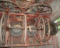 DSC00351 Bell chamber. No.1 bell is 'rung up', No. 2 has a broken stay!